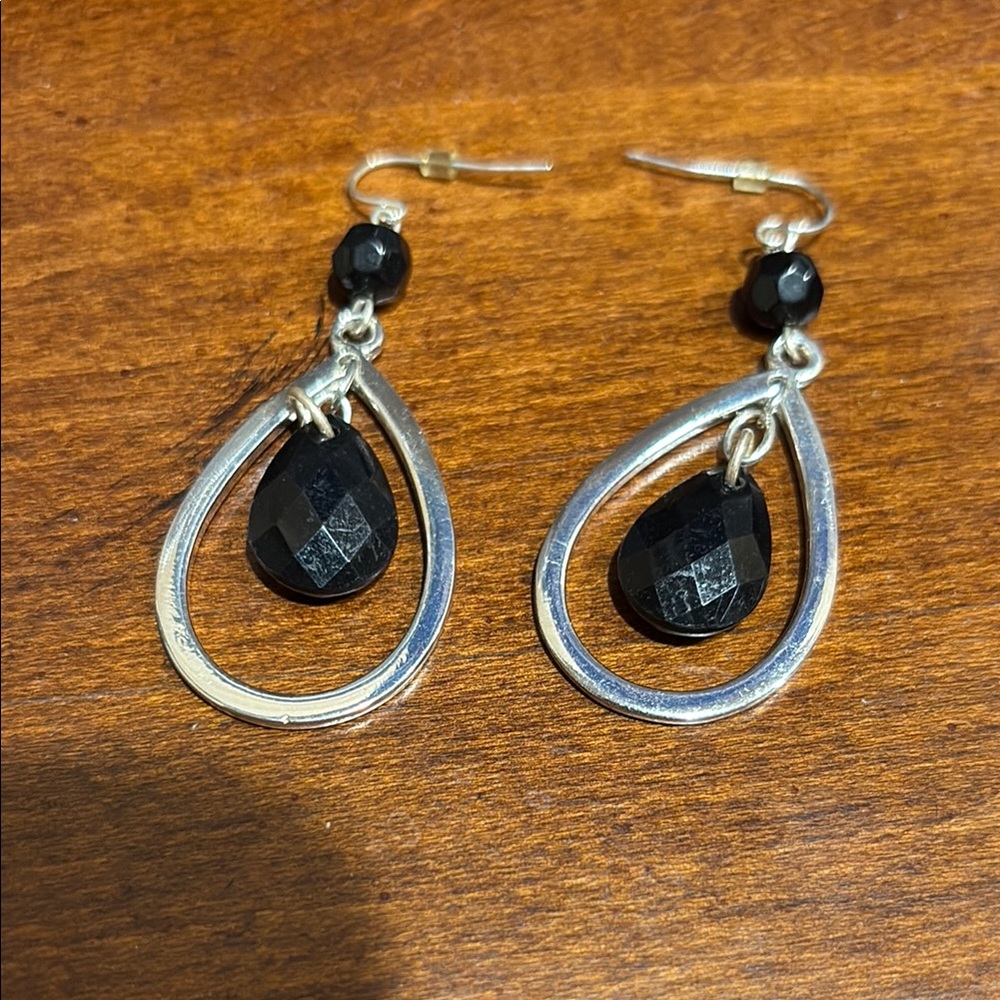 Elegant Silver and Black Teardrop Earrings